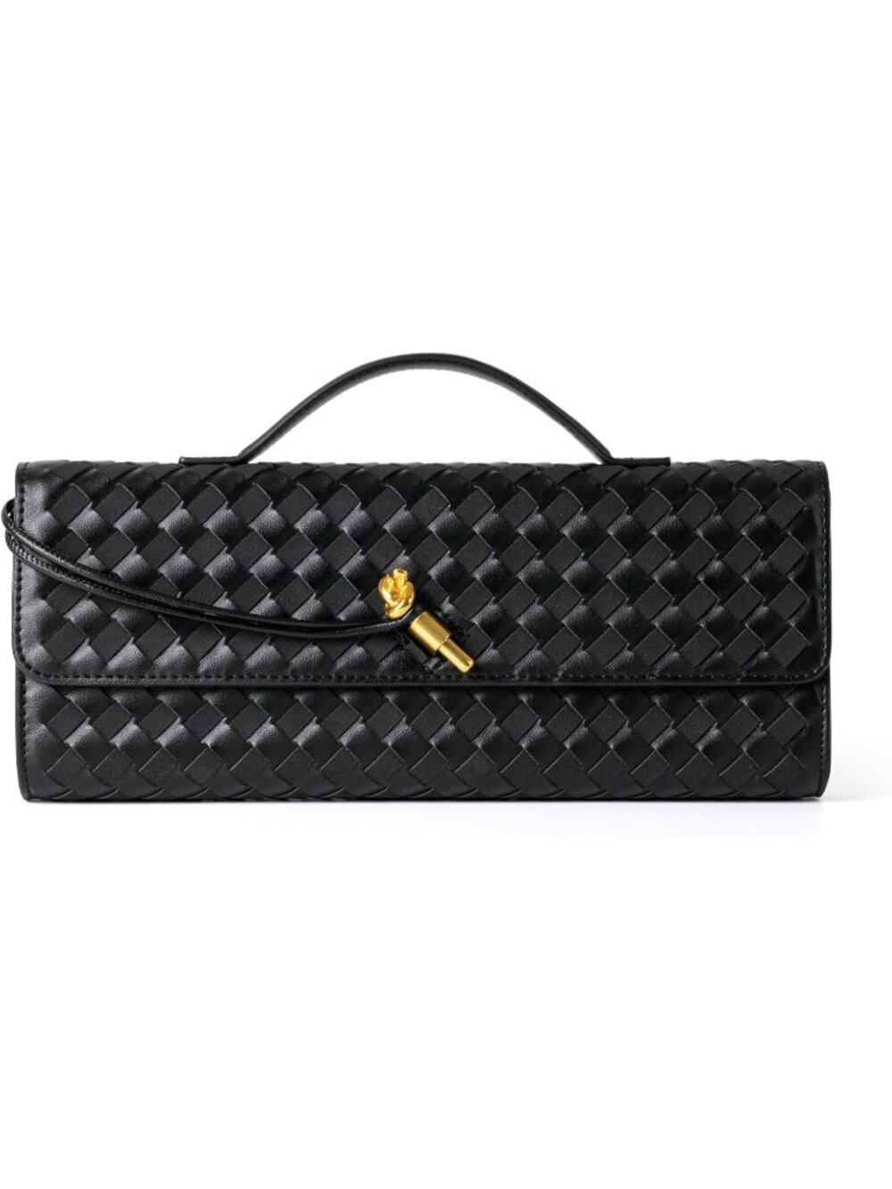Womens Black Woven Leather Suede Clutch Purse Evening Crossbody Handbag